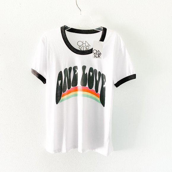 Chaser Tops - CHASER One Love Ringer Tee Distressed New Trendy